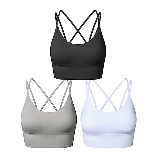 Image of SEGRILA Strappy Sports Bras for Women Crisscross Back Yoga Workout Bras with Removable Pads,Black+White+Grey,S