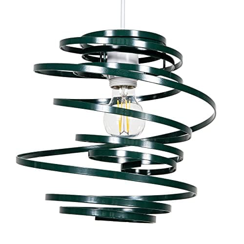 Image of Modern Designer Dark Forest Green Gloss Metal Double Ribbon Spiral Swirl Ceiling Light Pendant Shade | 23cm Diameter | 60w Maximum by Happy Homewares