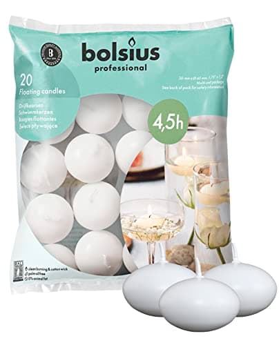 Image of Bolsius Floating Candle - White - Bag of 20 - Long Burning Time of 4 Hours - Clean Burn - Interior Decoration - Vegan Wax - 3 x 4.5 cm
