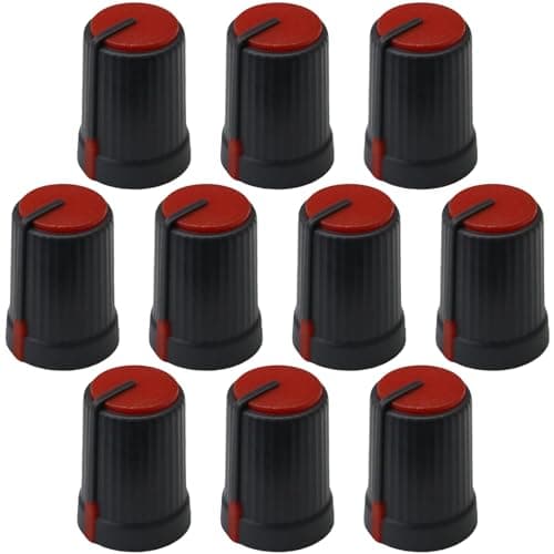 Image of 6m D-Shaft Hole Grey Body Colour Cap Mixer Control Knobs Pack of 10 (Red/Dark Grey)