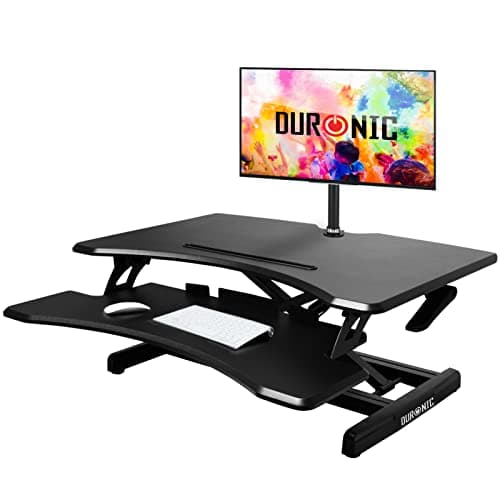 Image of Duronic Sit-Stand Desk DM05D16 | Height Adjustable Office Workstation | 77x50cm Platform | Raises from 12-43cm | Riser for PC Computer Screen, Keyboard, Laptop | Ergonomic Desktop Table Converter