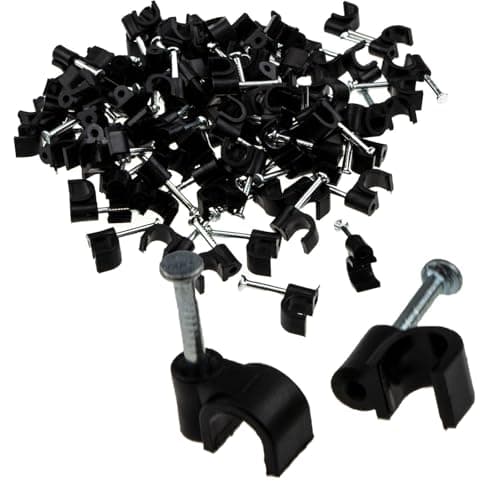 Image of Round Black 5mm Cable Clips Secure Fastenings Cables [100 Pack]
