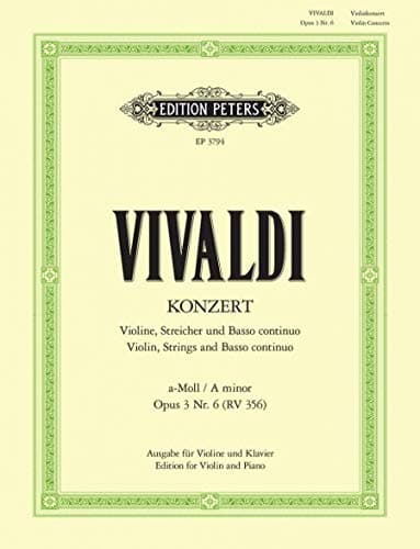 Image of Vivaldi: Violin Concerto in A Minor Op. 3 No. 6 (RV 356) for Violin and Piano, Edition Peters EP3794