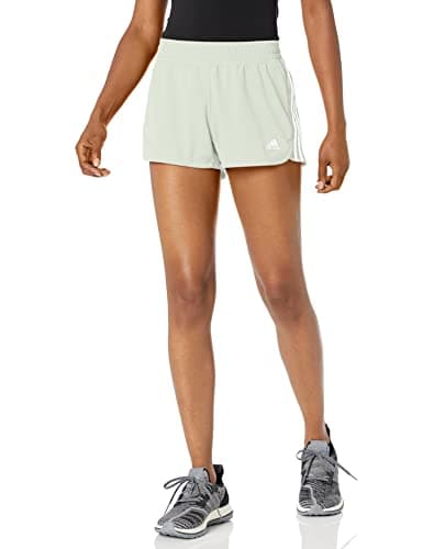 Image of adidas Women's Pacer 3-Stripes Knit Shorts, Linen Green/White, Large