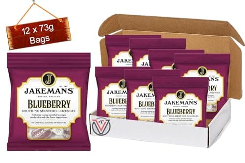 Image of Jakeman Soothing Menthol Lozenges 73g Different Flavours (12 x 73g Bags (Full Box), Blueberry)