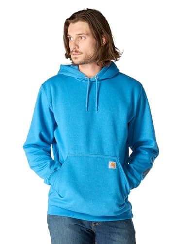 Image of Carhartt Men's Loose Fit Midweight Logo Sleeve Graphic Sweatshirt, Horizon Blue Heather, XS