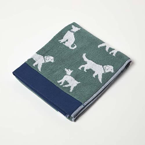 Image of HOMESCAPES Dog Pattern Green Hand Towel 100% Cotton Super-Absorbent & Soft 500 GSM Small Guest Towel with Animal Design