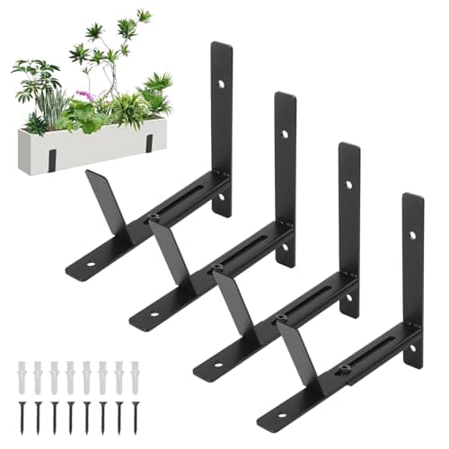 Image of Fippy Adjustable Window Planter Box Brackets (6-12 inch), Outdoor Flower Box Holder Brackets for Wall, Railings, Ledge, Balcony (Black)