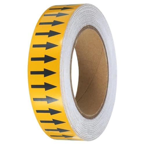 Image of TOP-VIGOR Directional Flow Arrow Tape 1-3/16" x 65', Self-Adhesive Pipe Marker Labeling Tape for Flow Direction Identification, Durable Polyethylene Arrow Label Tape, Black on Yellow