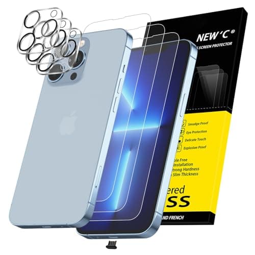 Image of NEW'C 3x for iPhone 13 Pro Screen Protector (6.1 inches)+ 3x Camera Lens Protector, Sensor Protection + Dust Plug - Case Friendly Tempered Glass Film, Ultra Resistant