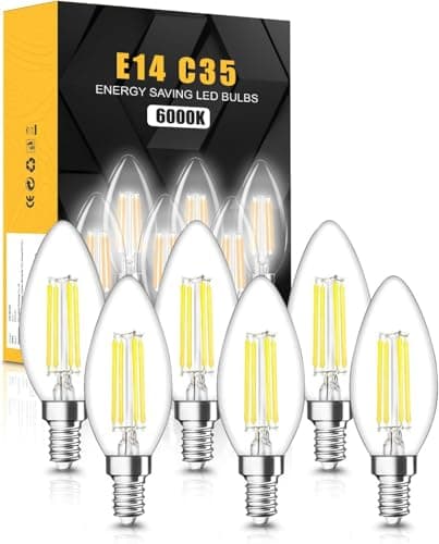 Image of tuare E14 LED Light Bulb, 4W 400 Lumens E14 LED Light Bulb Cool White 6000K, 40W Equivalent SES Small Edison Screw Light Bulbs, CRI 80 Candle Bulb, Non Dimmable - Pack of 6