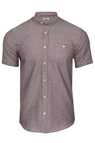 Image of Xact Men's Grandad Collar Oxford Shirt Slim Fit Short Sleeved (Light Burgundy) XXL