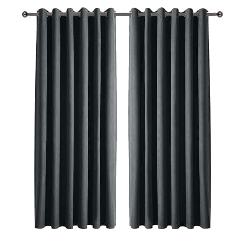 Image of Imperial Rooms 100% Blackout Linen Curtains for Living Room 66x72 Inch Charcoal Eyelet Curtains for Bedroom Super Soft Noise Reducing Curtain 2 Panels with matching Tiebacks