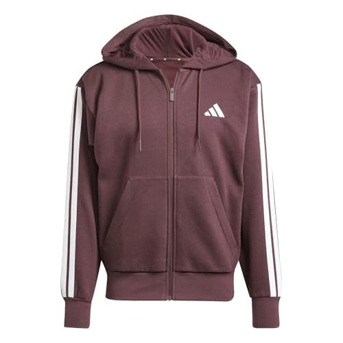 Image of adidas Men's ESSENTIAL THREE STRIPES FLEECE ZIPPER HOODIE, aurora ruby/white, XS