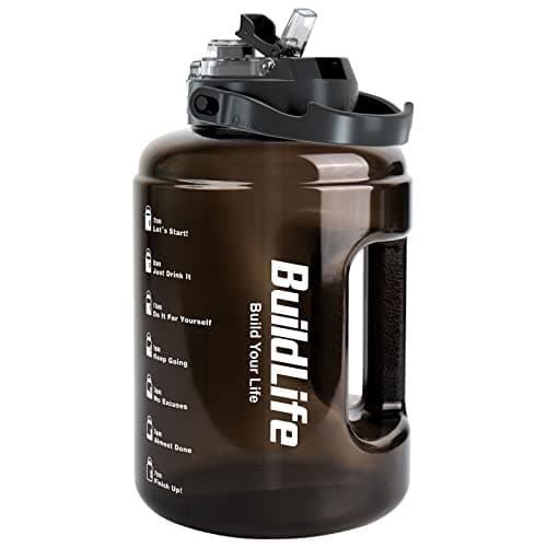 Image of BuildLife Water Bottles with Straw & Flip Cap 2 in 1 Lid - Large Water Bottle with Time Markings BPA Free Leak Proof Wide Mouth Drinks Bottle,2.5 Litre Durable Sports Water Bottle (Black)