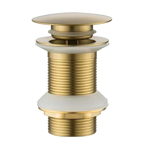 Image of NIYATA Bathroom Sink Pop Up Drain Plug,Brushed Gold Brass Basin Plug,Waste Drain with Overflow for Bathroom Wash Basin,Slotted Click Clack Clicker Plug for Sink