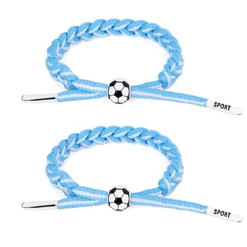 Image of Minicoco Football Bracelet for Fans 2PCS Team Bracelets Adjustable Cord Wristband with Football Charm Sports Match Day Accessory for Men Women Boys Girls Gift for Football Lovers (Blue-White)