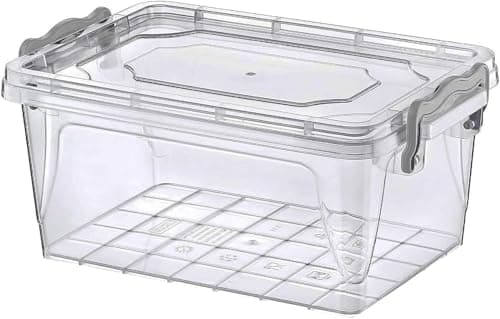 Image of 1.5L Clear Plastic Pantry Storage Box With Clip Locking Lid Kitchen Food Flour Rice Biscuits Storage Container Meal Carrier Multi-Purpose (1.5 Litre Rectangular Box)