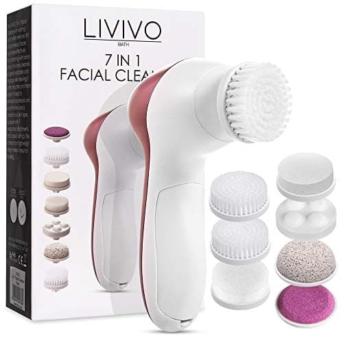 Image of LIVIVO Facial Cleansing Brush – 7-in-1 Electric Face & Foot Exfoliator Deep Cleansing Face Scrubber – Blackhead Removal, Pore Cleansing & Exfoliating with 7 Rotating Heads (Rose Gold)