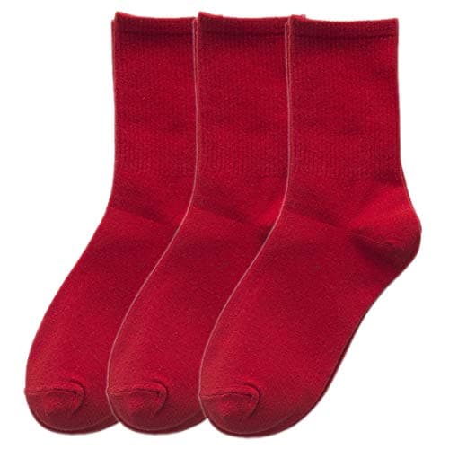 Image of Hamjax 3 Pairs Womens Casual Crew Socks Walking Cotton Socks, Dark Red