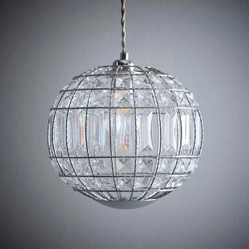 Image of K LIVING Apollo Sphere Style Chandelier Light Pendant | Spherical Shape Chrome Finish Clear Acrylic Crystals Ceiling Light | Multi Bulb Ceiling Lighting for Modern Homes | Sparking Decorative Effect