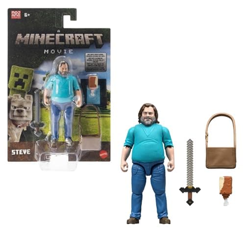 Image of Mattel Minecraft Action Figure & Accessories Set, 4-inch Steve Posable Character Collectible Inspired by A Minecraft Movie, JFR57