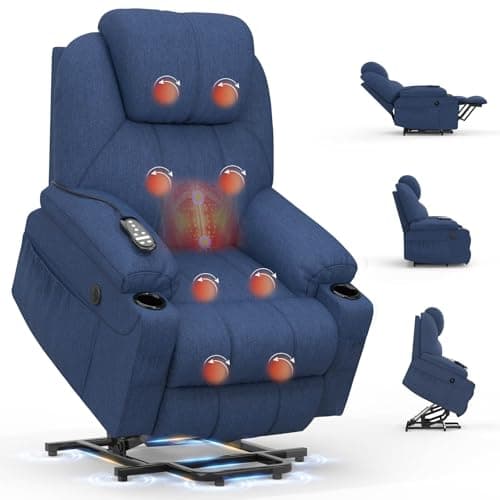 Image of BareTay Recliner Armchair Lift Chair For the Elderly, Power Recliner Chair with Massage & Heat, Extended Footrest, Type C+USB Ports, 2 Cup Holders, Dual Side Pockets Reclining Chairs Lounge Sofa