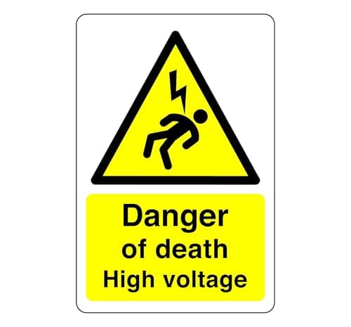 Image of Safety First Display LTD Danger of death sign - High tack self-adhesive sticker (150mm x 100mm) Viewing Distance within 3m.
