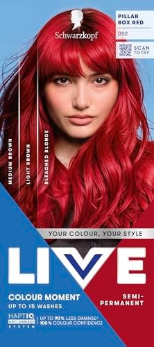 Image of Schwarzkopf LIVE Colour Moment 092 Pillar Box Red, with HaptiQ Anti-Damage System, Semi-Permanent Red Hair Dye, Up to 15 Washes