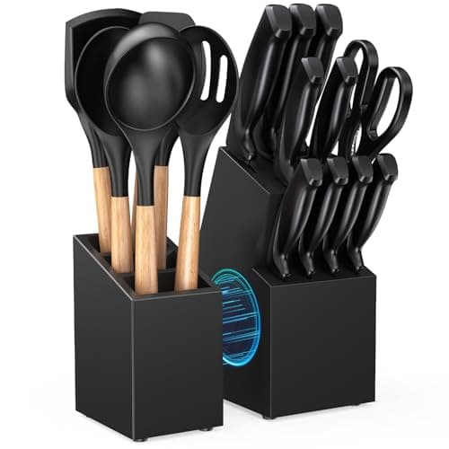 Image of Knife Set with Kitchen Utensils Set - Complete 18-Piece Knife Set forKitchen with Block - Includes 10-Piece Knives & 6-Piece Silicone Utensil