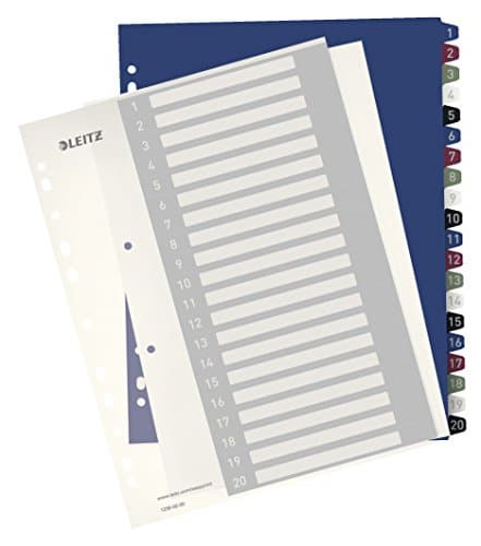 Image of Leitz 1-20 Index, A4, PC Printable, Heavy Duty Plastic, Extra Wide, 12390000 - Multi-Colour