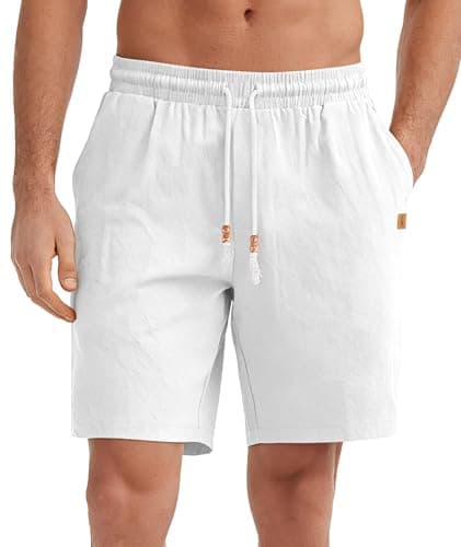 Image of SwissWell Mens Shorts Summer Lightweight Breathable Casual Shorts for Men with Elasticated Waist and Pockets for Running Gym Work Beach Holiday White M