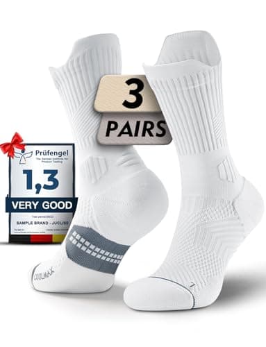 Image of Juclise Compression Running Crew Socks Coolmax Bamboo Moisture Wicking Cushioned Anti-Blister Walking Hiking Tennis sports trainer gym golf support White 5-8