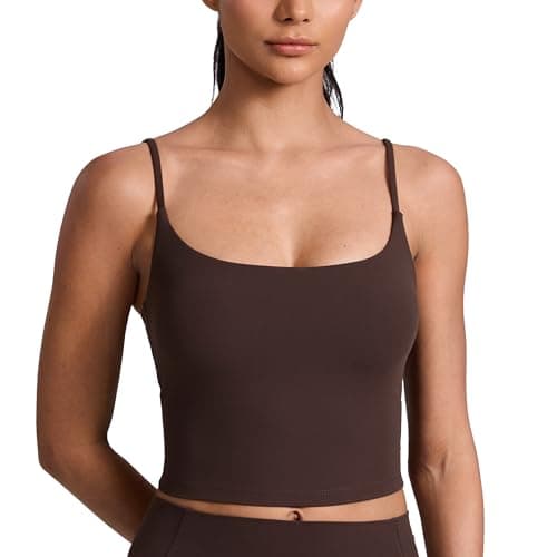 Image of CRZ YOGA Butterlift Women's Scoop Neck Longline Sports Bra - U Back Adjustable Straps Workout Yoga Crop Top with Built in Bra Hot Fudge Brown 8