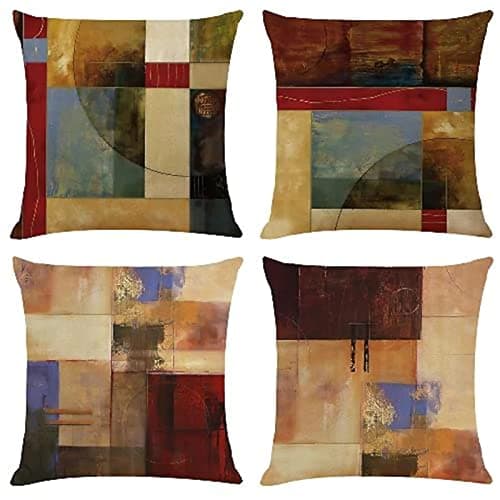 Image of Cushion Covers 14x14 inch Outdoor Cushions Set of 4 COLORFUL GEOMETRY Printed Pillow Covers Square Double Sided Velvet Cushions for Patio Couch Balcony Farmhouse Garden Decorative Pillowcases a1032