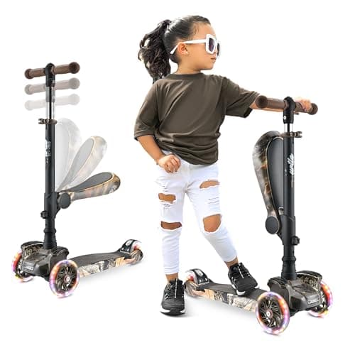 Image of Hurtle 3 Wheeled Scooter for Kids - Tri Scooter, Stand & Cruise Child/Toddlers Toy Folding Kick Scooters w/Adjustable Height, Anti-Slip Deck, Flashing Wheel Lights, for Boys/Girls 2-12 Year Old