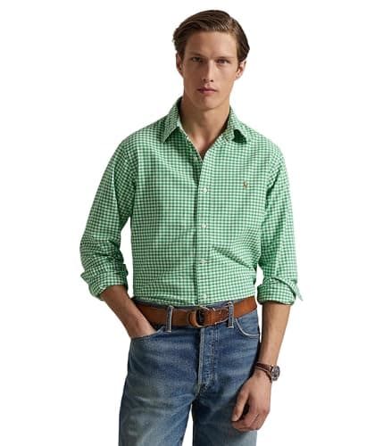 Image of Polo Ralph Lauren Men's Classic Fit Gingham Oxford Shirt, 4338h Summer Emerald/White, Medium