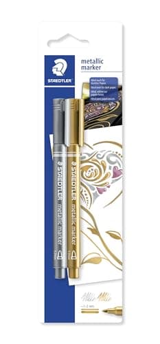 Image of STAEDTLER 8323-S BK2 Metallic Marker Pens - Gold/Silver (Pack of 2)