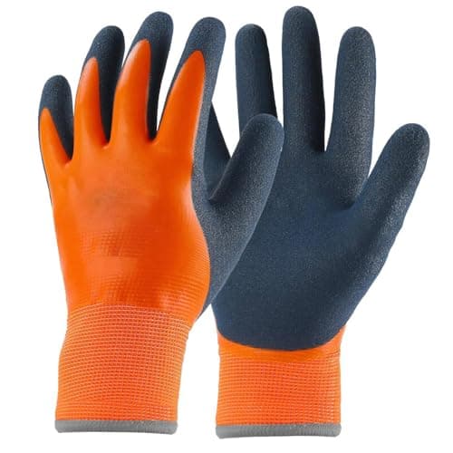 Image of Ventox Waterproof Thermal Winter Gloves for Men & Women, Insulated Fleece Lining, Double Latex-Coated Safety Work Gloves for Cold Weather, Gardening & Multipurpose Use (Orange, Large)