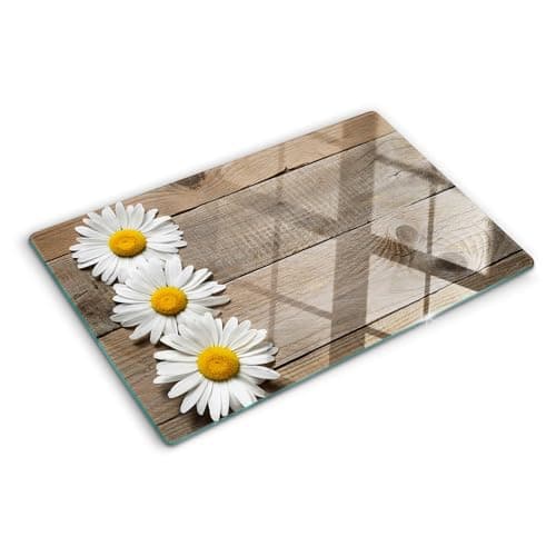 Image of Tempered Glass Chopping Board 80x52 cm Rectangular Glass Easy to Clean Food Contact Bacteria-Resistant Printed Smooth Surface Stain and Heat Resistance Non-Slip Feet Polished Edges - Daisy Wood