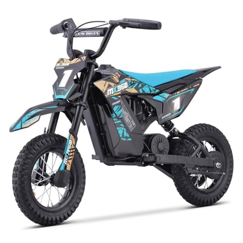 Image of Funbikes MX350 350w 36v 4ah 12/12 51cm Lithium Blue Electric Kids Dirt Bike – 3-Speed, 51cm Seat Height, CE/UKCA Approved, Boxed & Partially Assembled