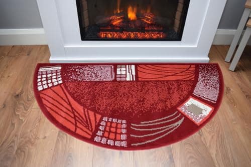 Image of SrS Rugs Fireside Rug for Living Room Half Moon Hearthplace Mat Soft Pile (Red Border)
