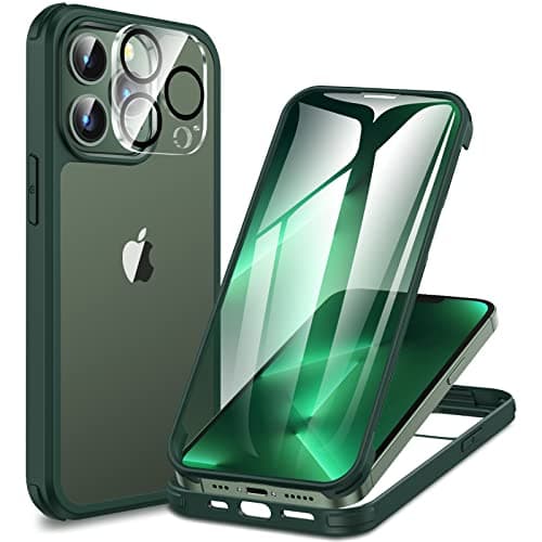 Image of CENHUFO Compatible with iPhone 13 Pro Case Built-in Glass Screen Protector with Camera Lens Protector, 360°Full Body Heavy Duty Protective Phone Case for iPhone 13 Pro case Shockproof -Green