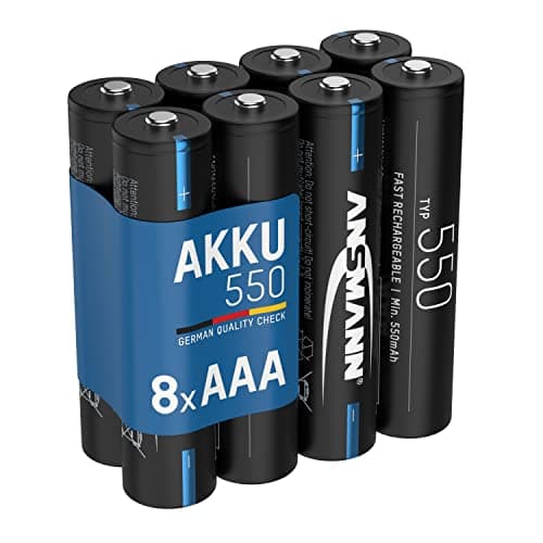 Image of ANSMANN AAA Rechargeable Batteries [Pack of 8] 550 mAh 1.2V NiMH Low Self Discharge Battery For Lights, Torches, Alarm Clocks, Cameras, Flash Units, Speakers, Microphones - Black