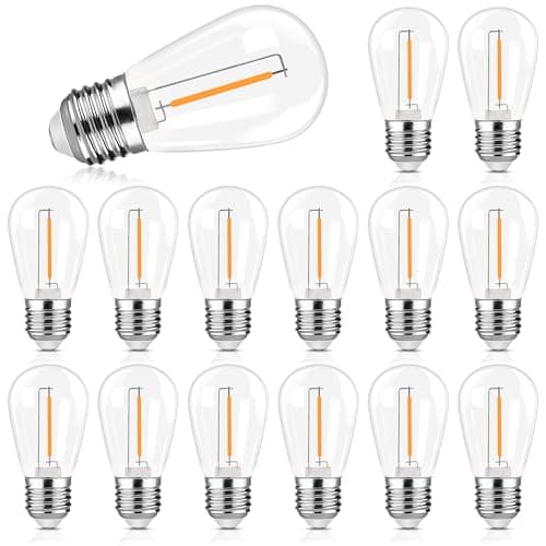 Image of Genixgreen Outdoor String Light Bulbs E27 S14 Screw Bulb ES 1W=10W Vintage LED Edison Bulb for String Light Replacement Backyard/Patio/Garden,Plastic,2700k Warm White,Non-dimmable,Pack of 15