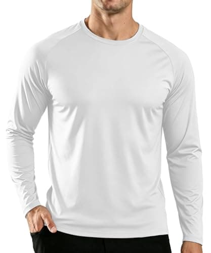 Image of SMENG White T Shirt Men Dri Fit Long Sleeve Elastic Running Top Crew Neck Hiking UV Protection Shirts for Men White S