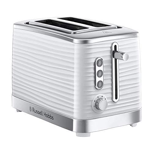 Image of Russell Hobbs Inspire 2 Slice Toaster (Extra wide slots, High lift feature, 6 Browning levels, Frozen/Cancel/Reheat function with Blue LED illumination, 1050W, White textured high gloss) 24370