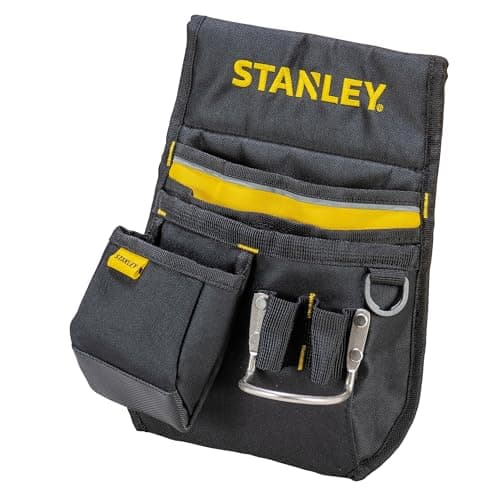 Image of STANLEY Leather Tool Belt Pouch, Double Pocket Storage Organiser, Hammer Loop, 1-96-181