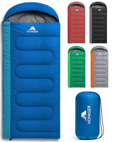 Image of Voyager Sleeping Bag for Adults - Lightweight & Compact, Versatile 3-4 Season Temperature, Spacious Design, Quality Material, Ideal for Camping & Backpacking - 190x30x80cm - Blue