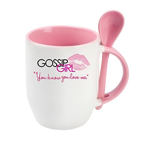 Image of Giftme Girl Gossip You Know You Love me kiss Design Birthday, Christmas, Secret Santa, Friend Coffee Tea Mug Unique Spoon Ceramic Mug. (Pink Spoon)